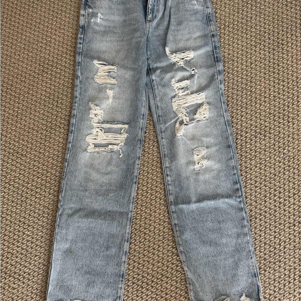 Garage Light Blue Distressed Straight Leg Jeans